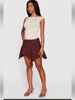 Fusionista Pinstripe Handkerchief Hem Mini Skirt - Burgundy sizes S, M, L